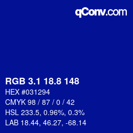 カラーコード: RGB 3.1 18.8 148 | qconv.com