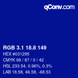 カラーコード: RGB 3.1 18.8 149 | qconv.com