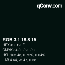 Color code: RGB 3.1 18.8 15 | qconv.com