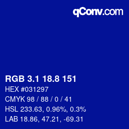 カラーコード: RGB 3.1 18.8 151 | qconv.com