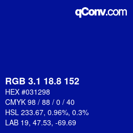 カラーコード: RGB 3.1 18.8 152 | qconv.com
