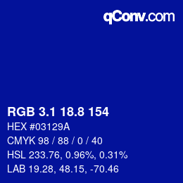 カラーコード: RGB 3.1 18.8 154 | qconv.com