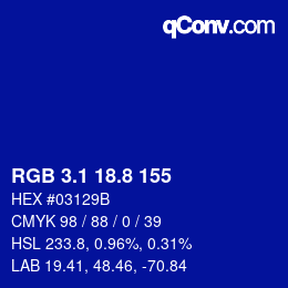 カラーコード: RGB 3.1 18.8 155 | qconv.com