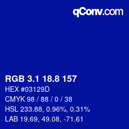 カラーコード: RGB 3.1 18.8 157 | qconv.com