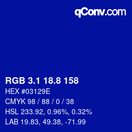 カラーコード: RGB 3.1 18.8 158 | qconv.com