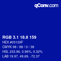 カラーコード: RGB 3.1 18.8 159 | qconv.com