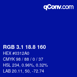 カラーコード: RGB 3.1 18.8 160 | qconv.com