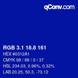 カラーコード: RGB 3.1 18.8 161 | qconv.com
