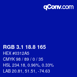 カラーコード: RGB 3.1 18.8 165 | qconv.com
