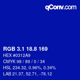 カラーコード: RGB 3.1 18.8 169 | qconv.com