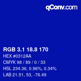 カラーコード: RGB 3.1 18.8 170 | qconv.com