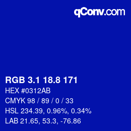 カラーコード: RGB 3.1 18.8 171 | qconv.com