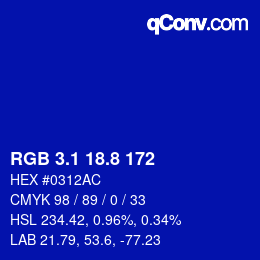 カラーコード: RGB 3.1 18.8 172 | qconv.com