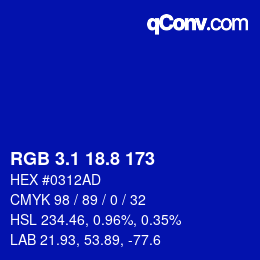 カラーコード: RGB 3.1 18.8 173 | qconv.com