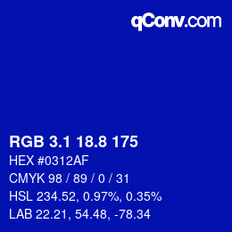 カラーコード: RGB 3.1 18.8 175 | qconv.com