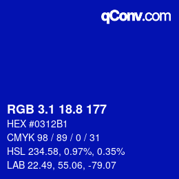 カラーコード: RGB 3.1 18.8 177 | qconv.com