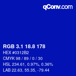 カラーコード: RGB 3.1 18.8 178 | qconv.com