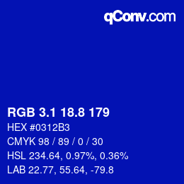 カラーコード: RGB 3.1 18.8 179 | qconv.com