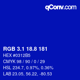 カラーコード: RGB 3.1 18.8 181 | qconv.com