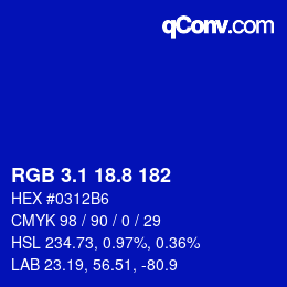 カラーコード: RGB 3.1 18.8 182 | qconv.com