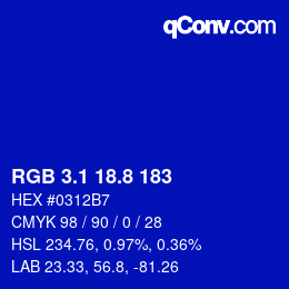 カラーコード: RGB 3.1 18.8 183 | qconv.com