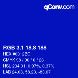 カラーコード: RGB 3.1 18.8 188 | qconv.com