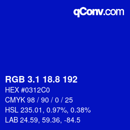 カラーコード: RGB 3.1 18.8 192 | qconv.com