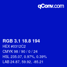 カラーコード: RGB 3.1 18.8 194 | qconv.com