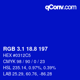 カラーコード: RGB 3.1 18.8 197 | qconv.com