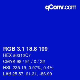 カラーコード: RGB 3.1 18.8 199 | qconv.com