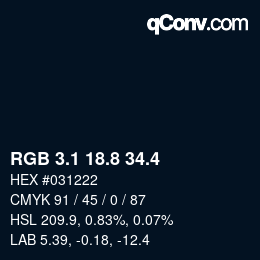 カラーコード: RGB 3.1 18.8 34.4 | qconv.com
