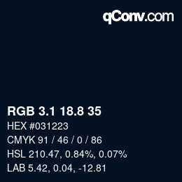 Color code: RGB 3.1 18.8 35 | qconv.com