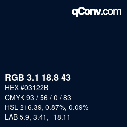カラーコード: RGB 3.1 18.8 43 | qconv.com