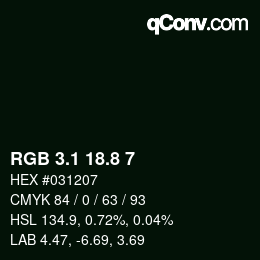Color code: RGB 3.1 18.8 7 | qconv.com