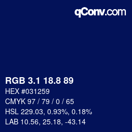 カラーコード: RGB 3.1 18.8 89 | qconv.com