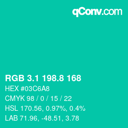 カラーコード: RGB 3.1 198.8 168 | qconv.com