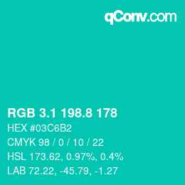 カラーコード: RGB 3.1 198.8 178 | qconv.com