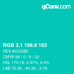 カラーコード: RGB 3.1 198.8 183 | qconv.com