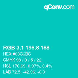 カラーコード: RGB 3.1 198.8 188 | qconv.com