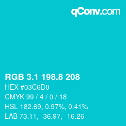 カラーコード: RGB 3.1 198.8 208 | qconv.com