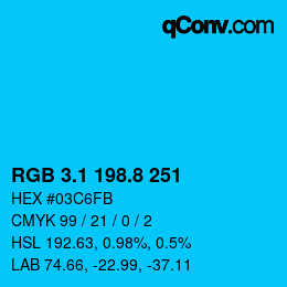 カラーコード: RGB 3.1 198.8 251 | qconv.com