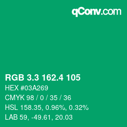 カラーコード: RGB 3.3 162.4 105 | qconv.com