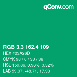 カラーコード: RGB 3.3 162.4 109 | qconv.com