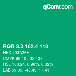 カラーコード: RGB 3.3 162.4 110 | qconv.com