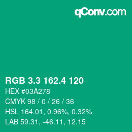 カラーコード: RGB 3.3 162.4 120 | qconv.com
