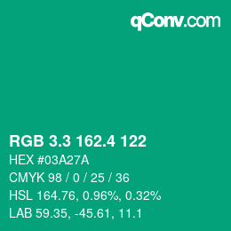 カラーコード: RGB 3.3 162.4 122 | qconv.com