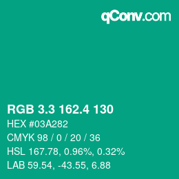 カラーコード: RGB 3.3 162.4 130 | qconv.com