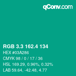 カラーコード: RGB 3.3 162.4 134 | qconv.com