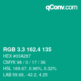 カラーコード: RGB 3.3 162.4 135 | qconv.com