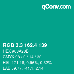 カラーコード: RGB 3.3 162.4 139 | qconv.com